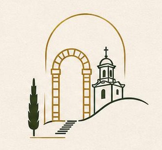 Logo originale della Casa del Convivio con arco e architettura del Sacro Monte