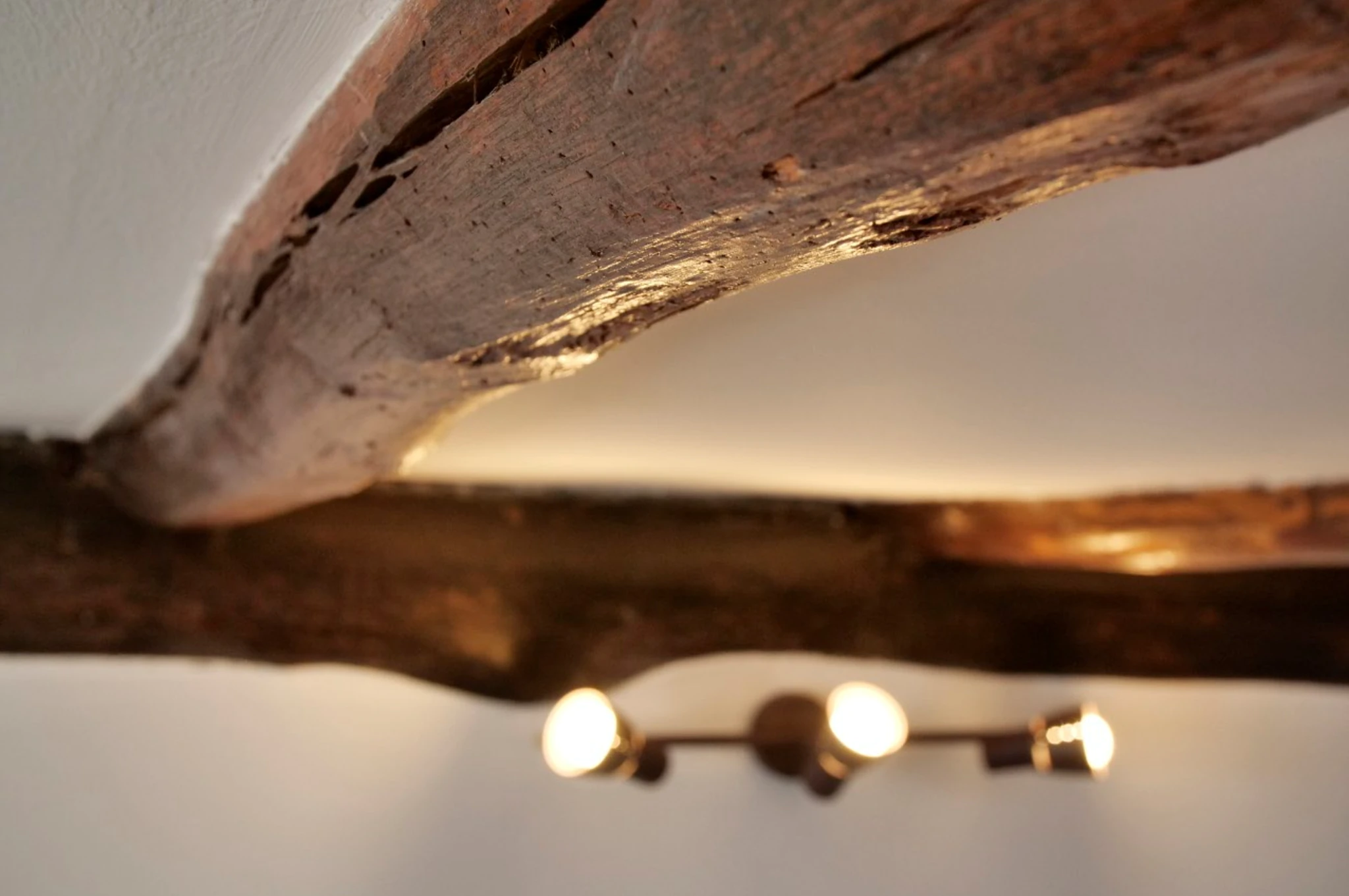 Dettaglio delle travi in legno del soggiorno